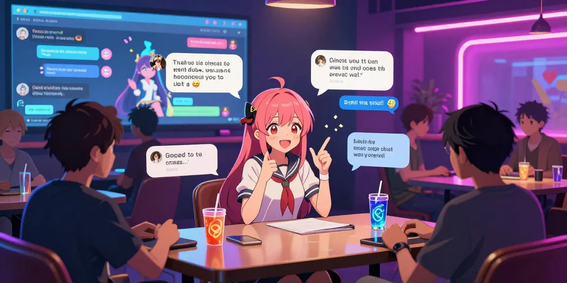 Engage in ecchi chat with animated characters in a vibrant virtual lounge.