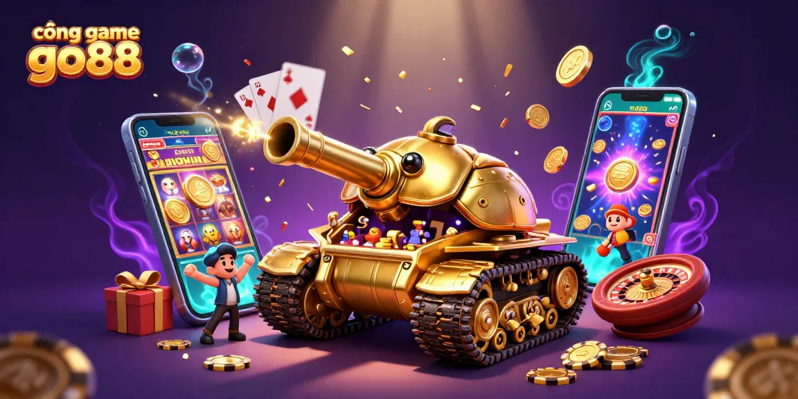 Experience excitement at cổng game go88 with a dynamic 3D casino scene featuring playful gaming elements and vivid colors.