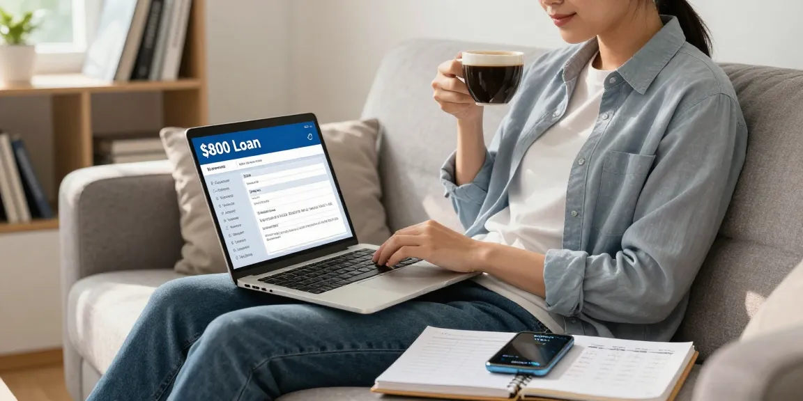 Applying for an $800 loan online at RadCred for financial relief, showcasing a modern home environment.