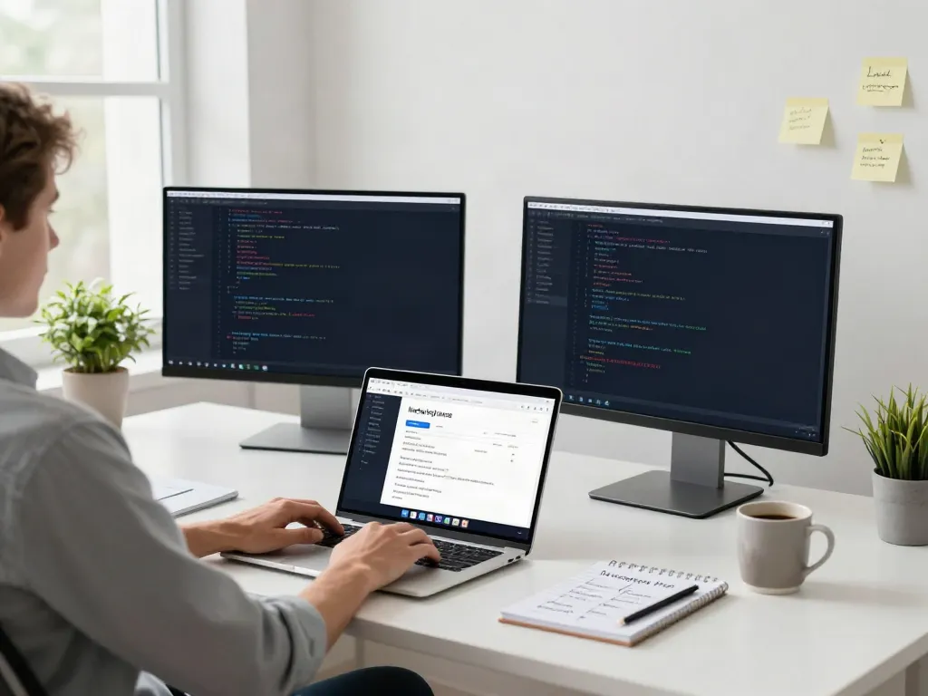 Developer focusing on instant indexing solutions in a modern workspace