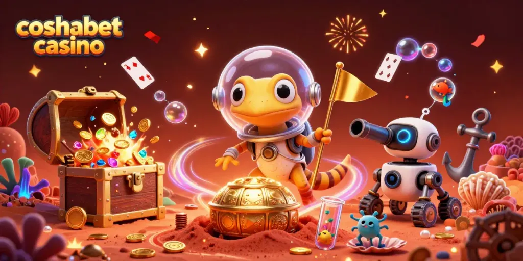 Experience the excitement of cosmobet casino with a Martian gecko and thrilling gaming elements.