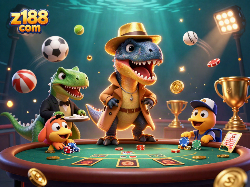 Place your bets with z188 com at this lively casino scene featuring unique characters.