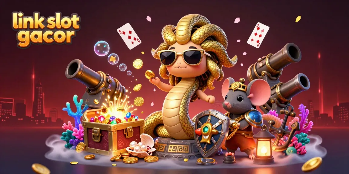 Experience vibrant gameplay with the link slot gacor as Medusa and her loyal mouse friend navigate a treasure-filled scene.