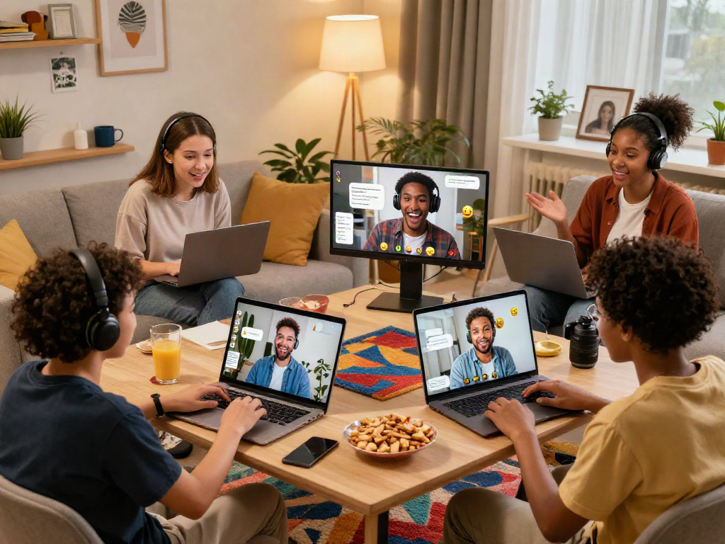 Engaging chat scene showcasing vibrant sexchat activity among friends in a lively digital setting.