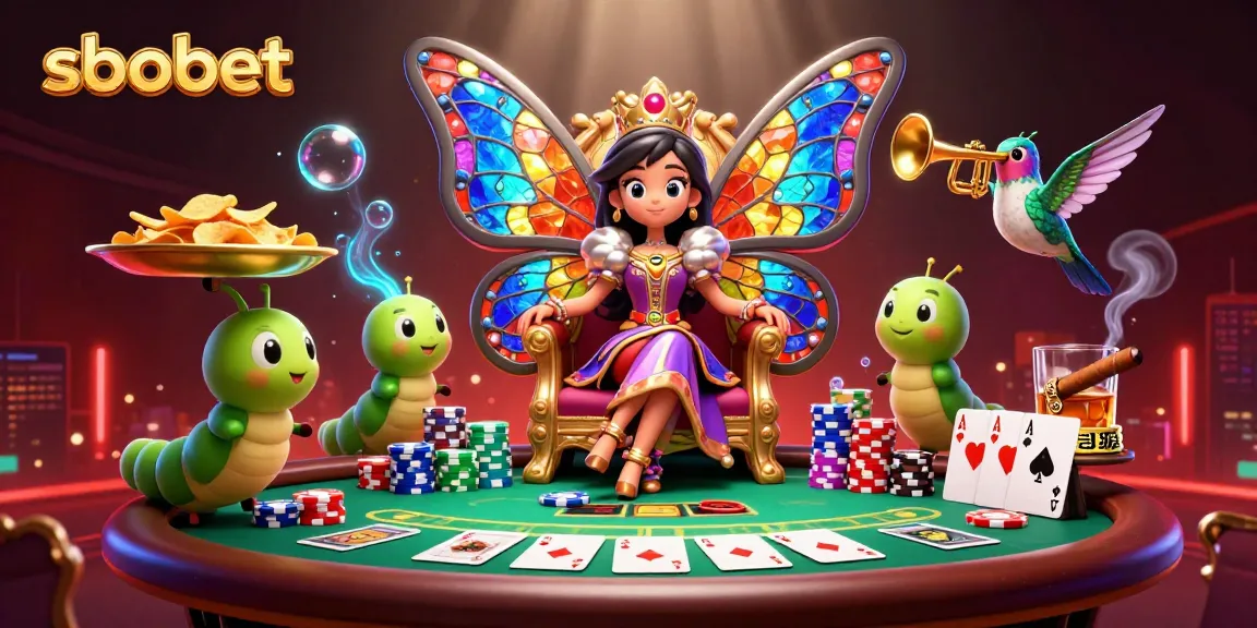 Experience excitement with sbobet as the butterfly queen presides over a poker game rich in color and detail.