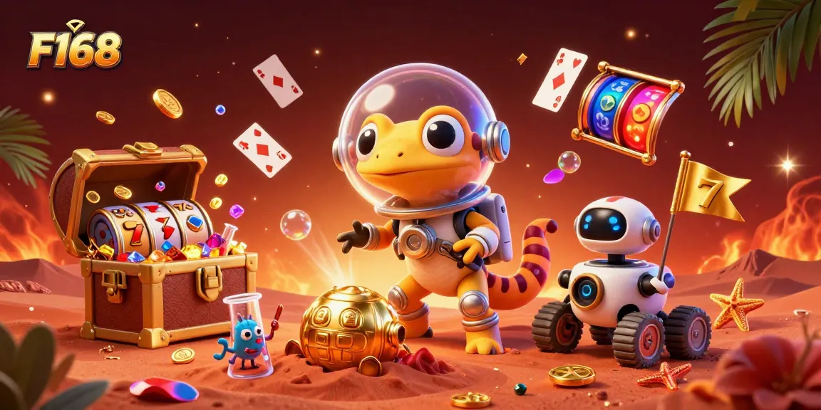 Experience exciting gameplay at F168 with a Martian gecko discovering a golden casino.