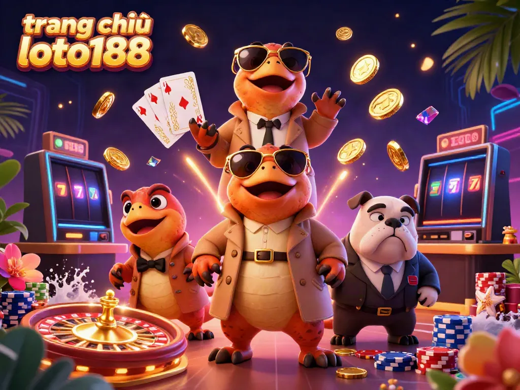 Watch three raptors in a trench coat trying to enter the VIP area at trang chủ loto188, surrounded by casino elements.
