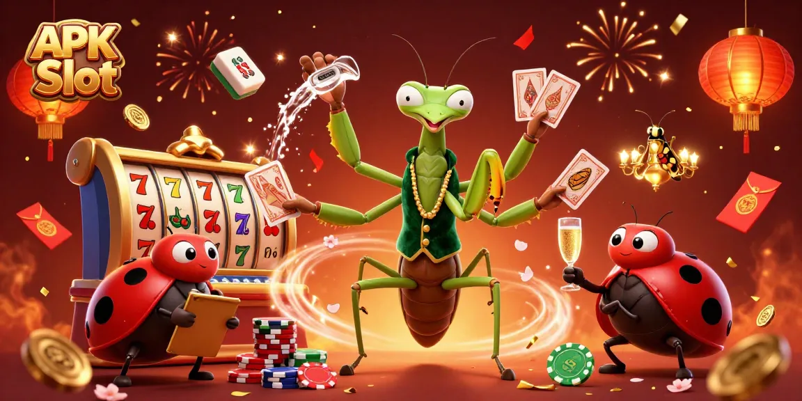 Spin the reels of APK Slot with vibrant characters celebrating in a colorful casino scene.
